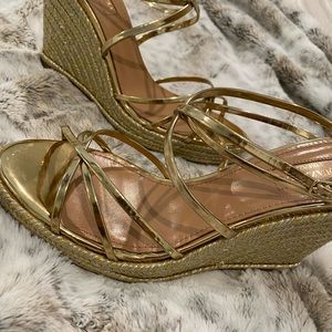 Aquazurra strappy gold wedges